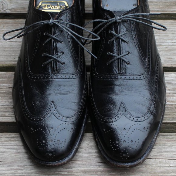 Vintage 80s Black Kangaroo Leather Wingtips, Dack's Canada, Men's 12 D - Picture 3 of 13
